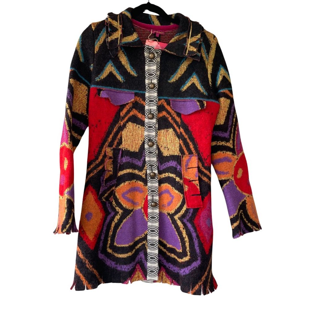 Louise della wool coat designer boutique boho chic vintage Made in France S NWT